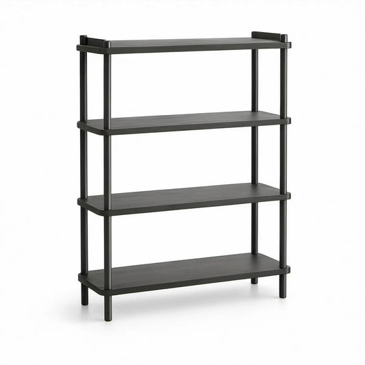 Černý stojací regál se 4 policemi 60 × 30 × 120 cm z MDF a oceli